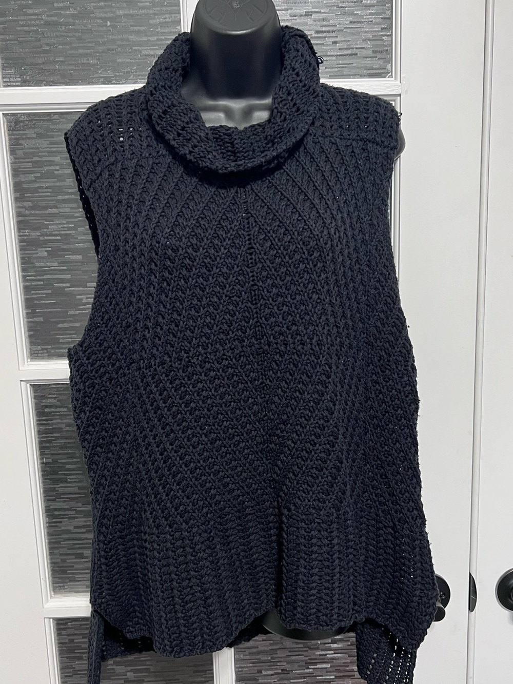 Harve Benard Sleeveless Black Cowl Neck Knit Sweater